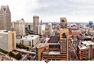 Aerial photograph showing downtown Detroit
